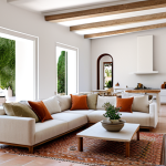 Modern Mediterranean Villa**

"A bright, airy living room in a modern Mediterranean villa, featuring white stucco walls, terracotta floors, and natural wood accents. Large windows offer views of a lush garden with olive trees and bougainvillea. The space is decorated with locally sourced ceramics, woven textiles, and comfortable, minimalist furniture. Warm, inviting atmosphere. High-quality render, professional interior design photography, 8K resolution."

**