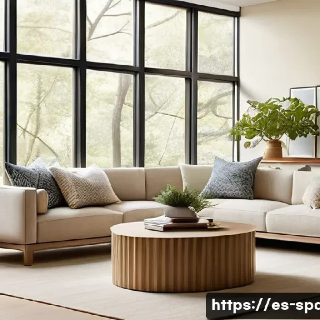공간디자인 소재 리서치 방법 - **Prompt:** A serene and inviting living room designed in the 2025 style, emphasizing organic shapes...