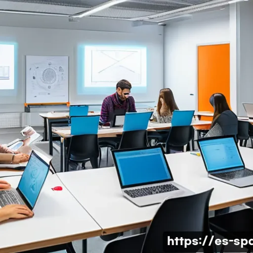 공간디자인 자격증 취득 방법 - A modern classroom setting in Spain focused on interior space design certification, featuring divers...