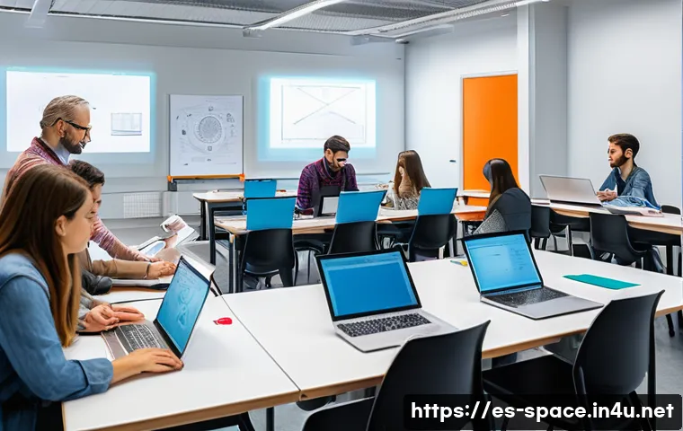 공간디자인 자격증 취득 방법 - A modern classroom setting in Spain focused on interior space design certification, featuring divers...
