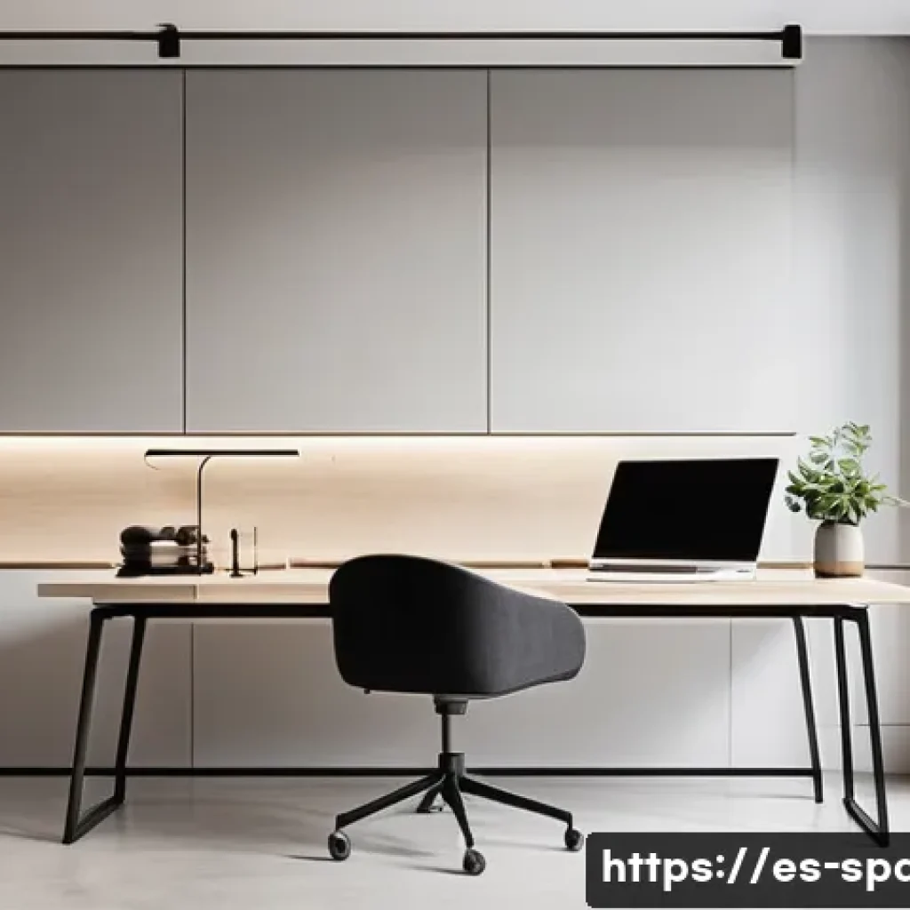 공간디자이너를 위한 브랜딩 전략 - A sleek, modern workspace interior showcasing minimalist design principles, featuring neutral tones ...