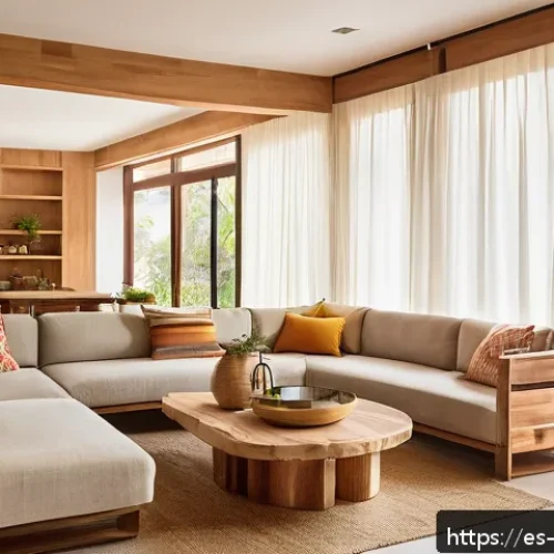 공간디자인 실무에서의 체크리스트 - A modern, sustainable living room interior in a sunny Mexican home featuring eco-friendly certified ...